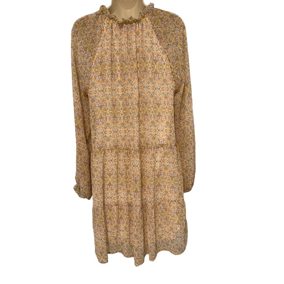 Show Me Your MUMU Peach & Green Pattern Boho Hi Lo Tunic Dress Large Pre-owned - Picture 3 of 5